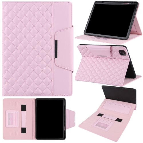 

For iPad Pro 11 2024 Checkered Hardware Buckle Leather Smart Tablet Case(Pink)