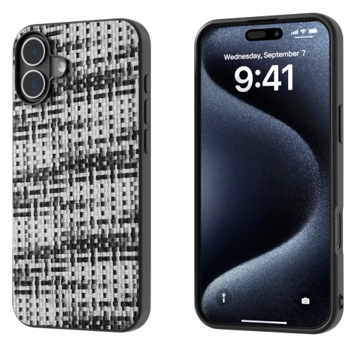 

For iPhone 16 Black Frame Color Lattice Texture PU Phone Case(Black)