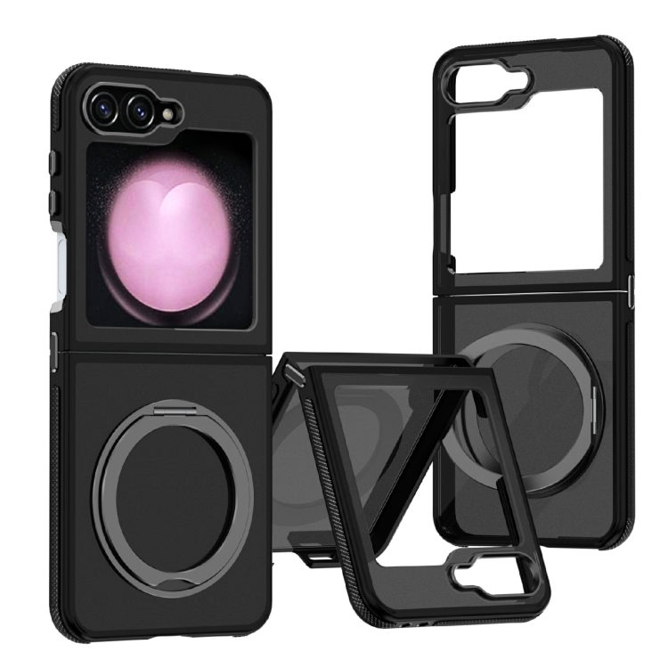 

For Samsung Galaxy Z Flip6 Dual-Color Skin Feel 360 Rotating Holder Phone Case(Black)