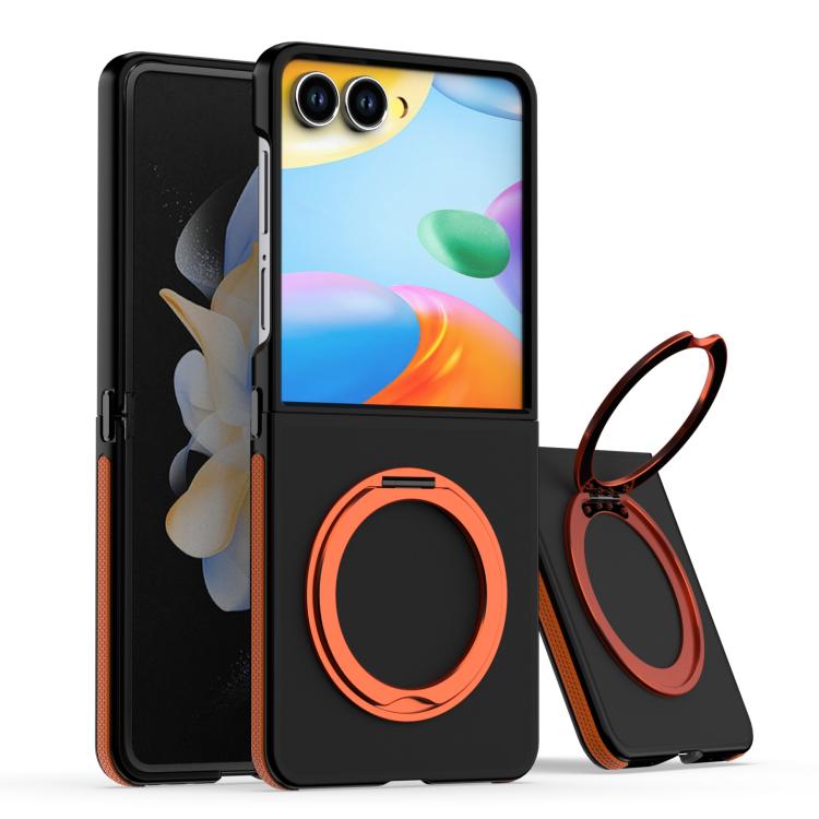 

For Samsung Galaxy Z Flip7 5G Dual-Color Skin Feel 360 Rotating Holder Phone Case(Orange)
