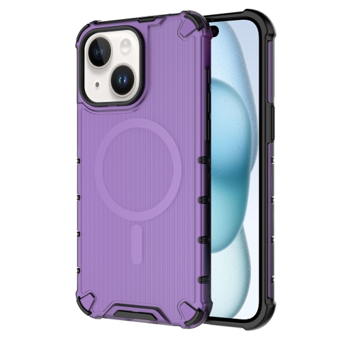 

For iPhone 15 Grating Airbag Shockproof MagSafe Frosted Phone Case(Purple)