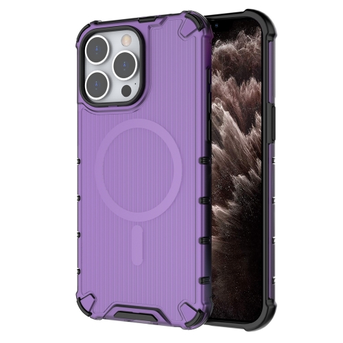 

For iPhone 11 Pro Max Grating Airbag Shockproof MagSafe Frosted Phone Case(Purple)