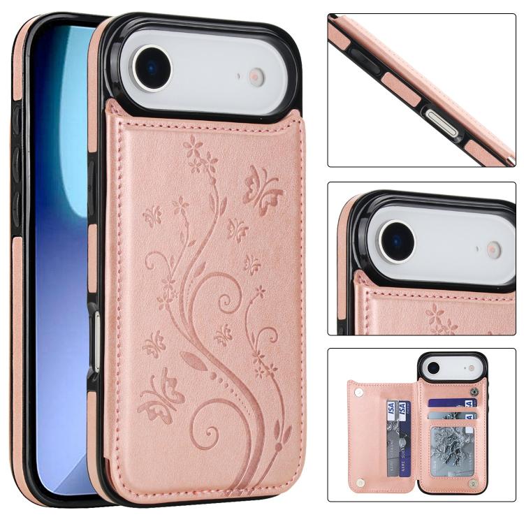 

For iPhone Air Double Buckle Butterfly Embossing PU Phone Case(Rose Gold)