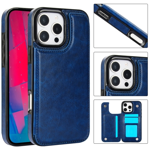 

For iPhone 16 Pro Double Buckle Crazy Horse Texture PU Phone Case(Blue)