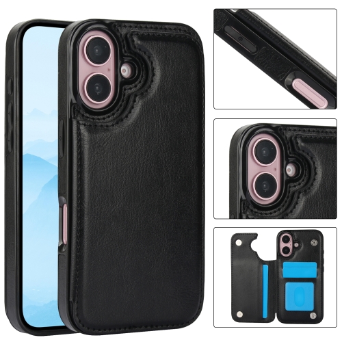 

For iPhone 16 Double Buckle Crazy Horse Texture PU Phone Case(Black)