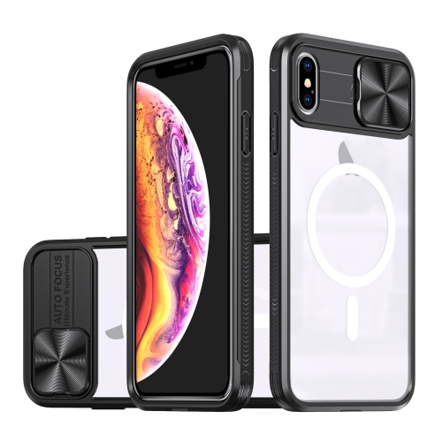 

For iPhone XS Max Clear Acrylic + PC + TPU MagSafe Lens Sliding Cover Full Coverage Phone Case(Black)