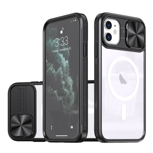 

For iPhone 11 Clear Acrylic + PC + TPU MagSafe Lens Sliding Cover Full Coverage Phone Case(Black)