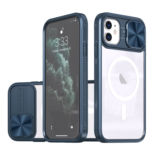 

For iPhone 12 Clear Acrylic + PC + TPU MagSafe Lens Sliding Cover Full Coverage Phone Case(Navy Blue)