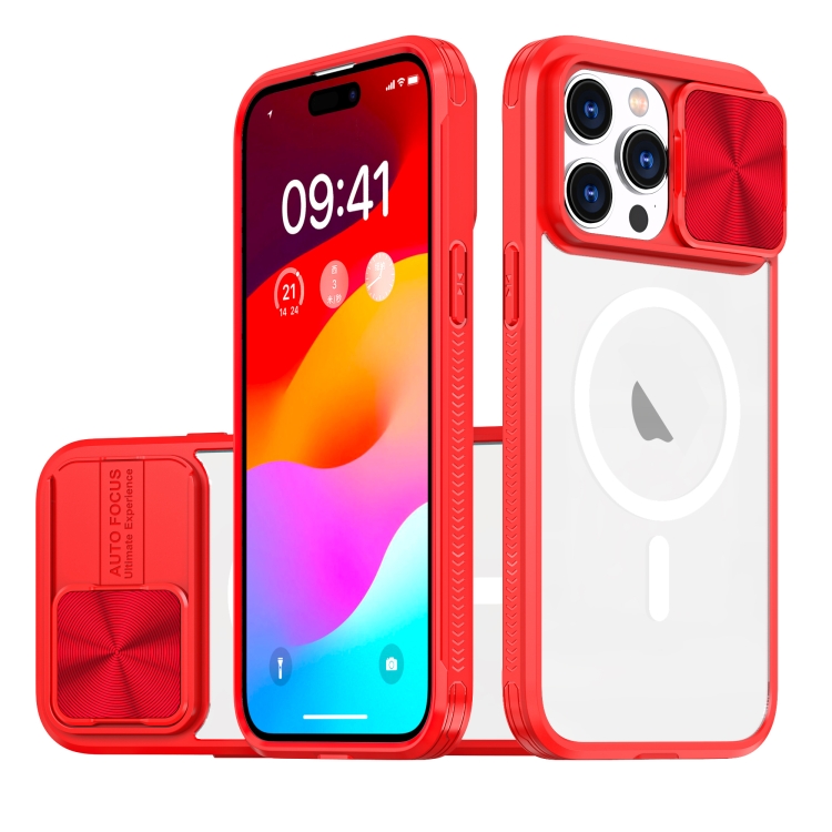 

For iPhone 14 Pro Max Clear Acrylic + PC + TPU MagSafe Lens Sliding Cover Full Coverage Phone Case(The Chinese Red)