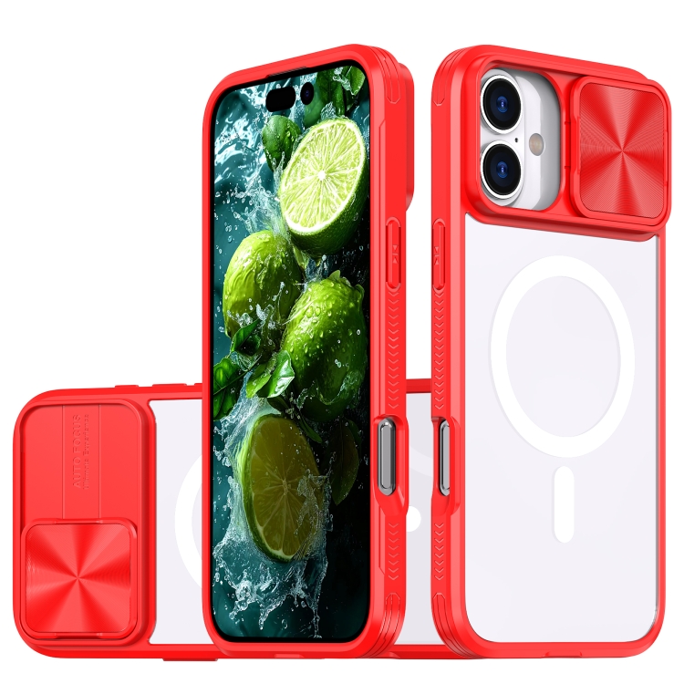 

For iPhone 16 Plus Clear Acrylic + PC + TPU MagSafe Lens Sliding Cover Full Coverage Phone Case(The Chinese Red)