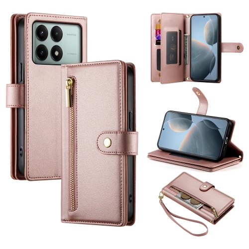 

For Redmi K70E / Xiaomi Poco X6 Pro Nine Card-slot Zipper Wallet Bag Leather Phone Case(Pink)