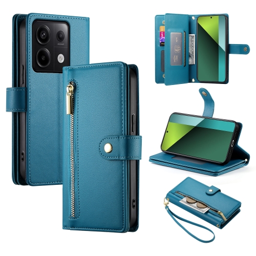 

For Redmi Note 13 Pro 5G / Xiaomi Poco X6 Nine Card-slot Zipper Wallet Bag Leather Phone Case(Blue)