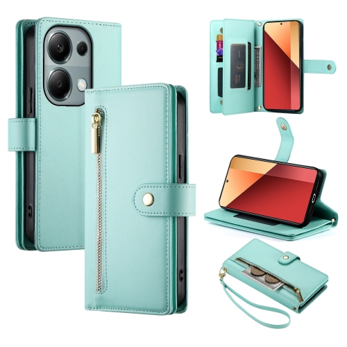 

For Redmi Note 13 Pro 4G / Xiaomi Poco M6 Pro Nine Card-slot Zipper Wallet Bag Leather Phone Case(Mint Green)