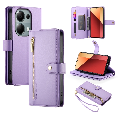 

For Redmi Note 13 Pro 4G / Xiaomi Poco M6 Pro Nine Card-slot Zipper Wallet Bag Leather Phone Case(Purple)