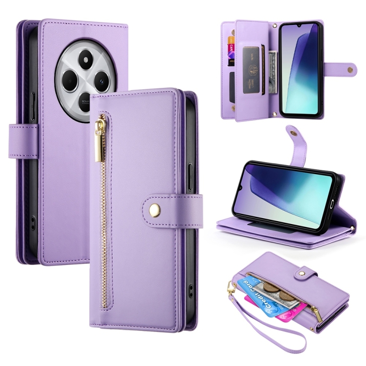 

For Redmi 14C 4G Nine Card-slot Zipper Wallet Bag Leather Phone Case(Purple)