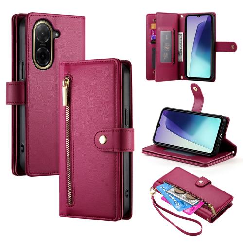 

For Redmi A5 4G 171.7mm / Xiaomi Poco C71 Nine Card-slot Zipper Wallet Bag Leather Phone Case(Red)