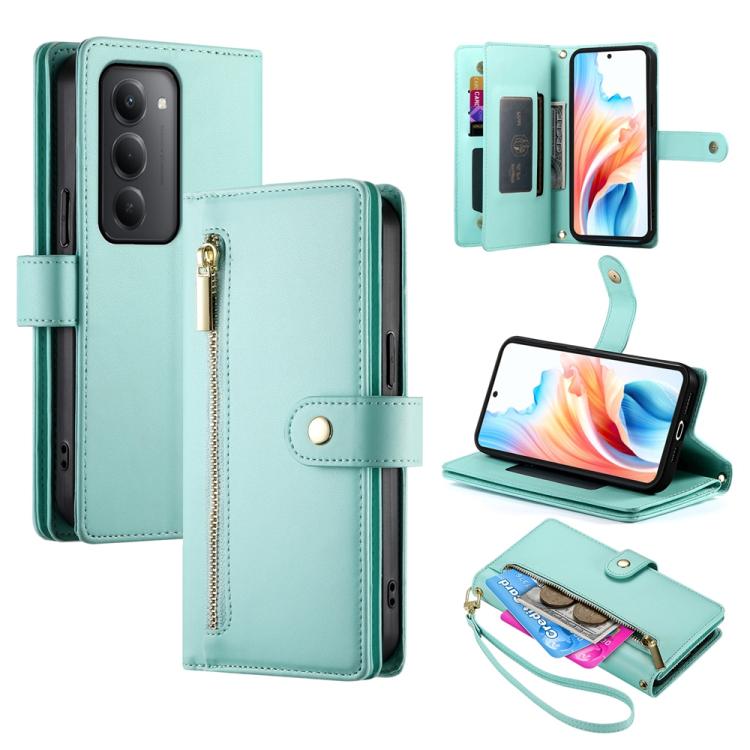 

For Redmi 15 5G Global / 15 4G SEA 169.5mm Nine Card-slot Zipper Wallet Bag Leather Phone Case(Mint Green)