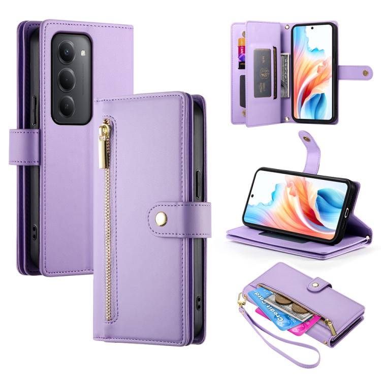 

For Redmi 15 5G Global / 15 4G SEA 169.5mm Nine Card-slot Zipper Wallet Bag Leather Phone Case(Purple)