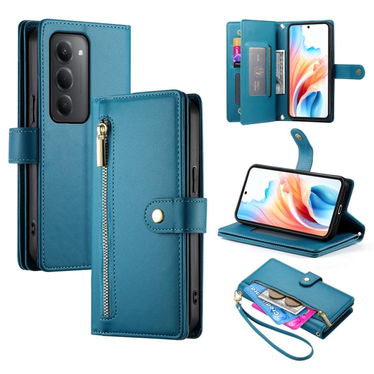 

For Redmi 15 5G Global / 15 4G SEA 169.5mm Nine Card-slot Zipper Wallet Bag Leather Phone Case(Blue)