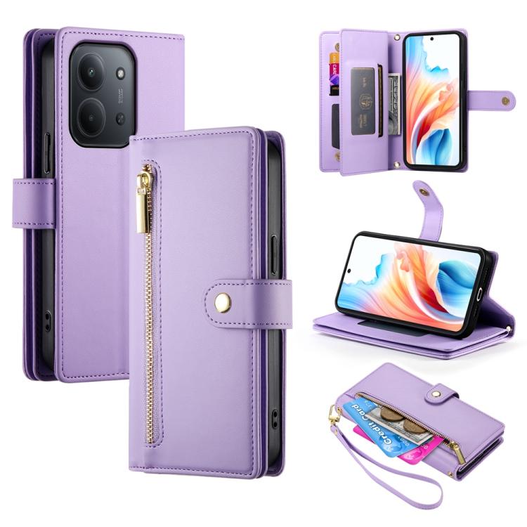 

For Redmi 15C 5G / 4G Global 171mm / Poco C85 4G Nine Card-slot Zipper Wallet Bag Leather Phone Case(Purple)