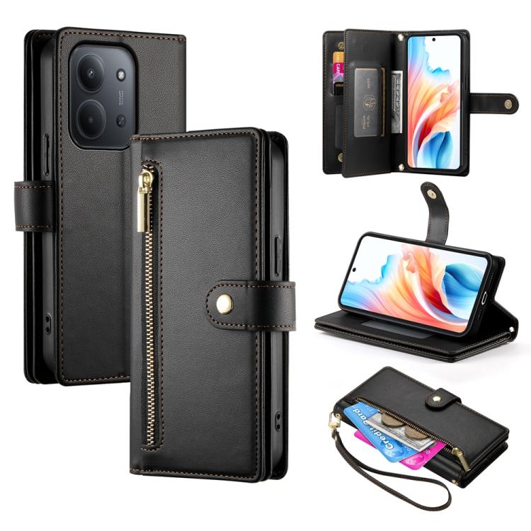 

For Redmi 15C 5G / 4G Global 171mm / Poco C85 4G Nine Card-slot Zipper Wallet Bag Leather Phone Case(Black)