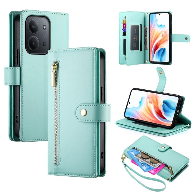 

For Redmi 15C EU 173mm / Poco C85 5G Nine Card-slot Zipper Wallet Bag Leather Phone Case(Mint Green)
