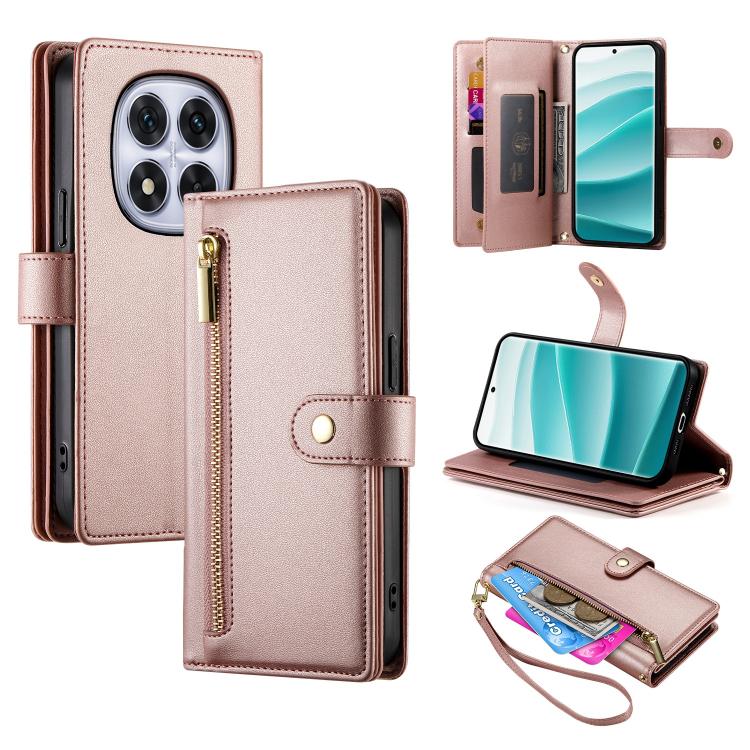 

For Redmi Note 15 Pro+ 163.3mm / Poco M8 Pro Nine Card-slot Zipper Wallet Bag Leather Phone Case(Pink)