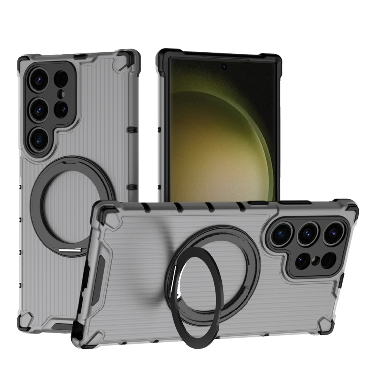 

For Samsung Galaxy S23 Ultra 5G Grating 360 Degree Rotating Holder Shockproof Phone Case(Black)