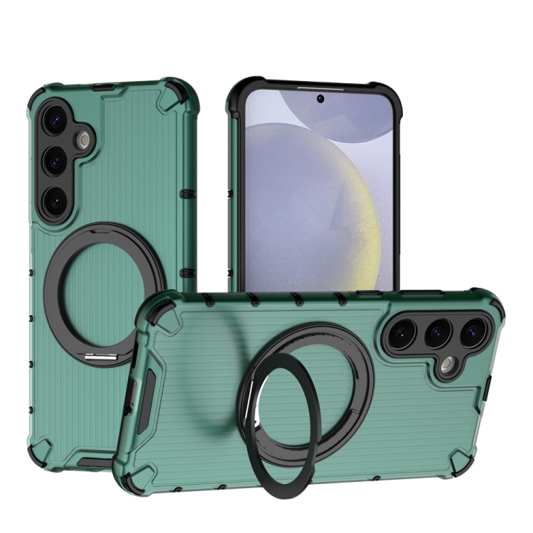 

For Samsung Galaxy S24+ 5G Grating 360 Degree Rotating Holder Shockproof Phone Case(Green)