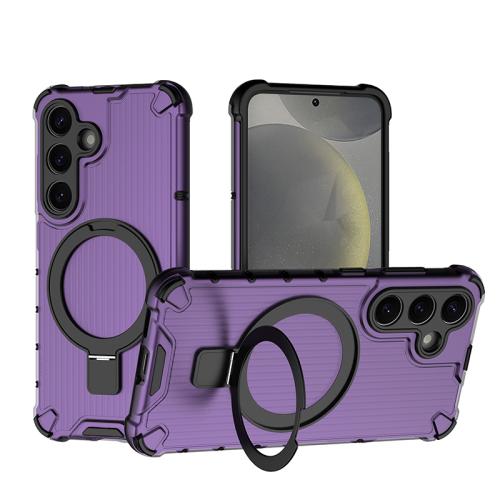 

For Samsung Galaxy S25+ 5G Grating 360 Degree Rotating Holder Shockproof Phone Case(Purple)