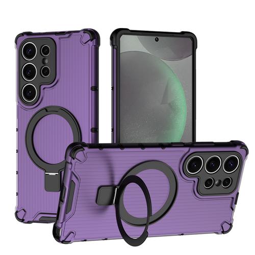 

For Samsung Galaxy S25 Ultra 5G Grating 360 Degree Rotating Holder Shockproof Phone Case(Purple)