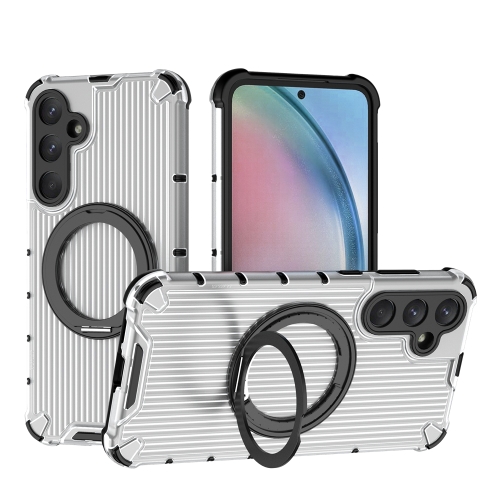 

For Samsung Galaxy A55 5G Grating 360 Degree Rotating Holder Shockproof Phone Case(Transparent)