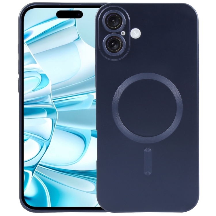 

For iPhone 16 Plus Liquid TPU Silicone Solid Color MagSafe Phone Case(Dark Blue)