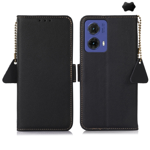 

For Motorola Moto G85 Side-Magnetic TJ Genuine Leather RFID Phone Case(Black)