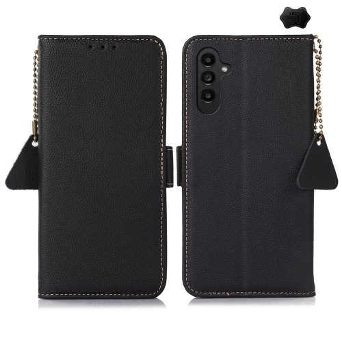 

For Samsung Galaxy S24 FE 5G Side-Magnetic TJ Genuine Leather RFID Phone Case(Black)