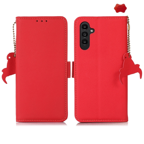 

For Samsung Galaxy S24 FE 5G Side-Magnetic TJ Genuine Leather RFID Phone Case(Red)