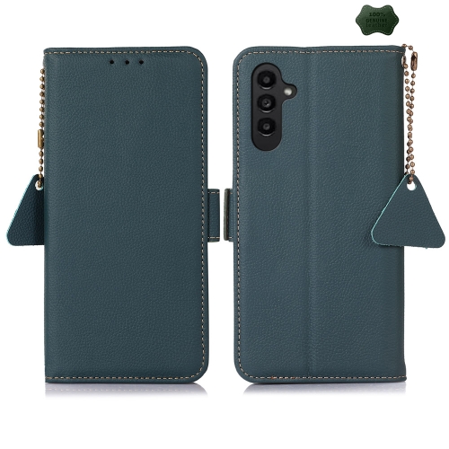 

For Samsung Galaxy S24 FE 5G Side-Magnetic TJ Genuine Leather RFID Phone Case(Green)