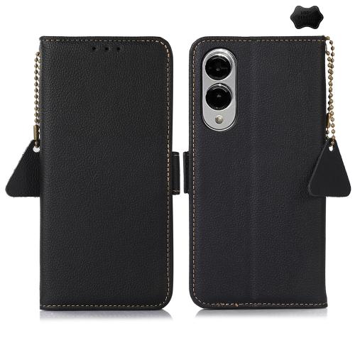 

For Samsung Galaxy S25 Edge 5G Side-Magnetic TJ Genuine Leather RFID Phone Case(Black)