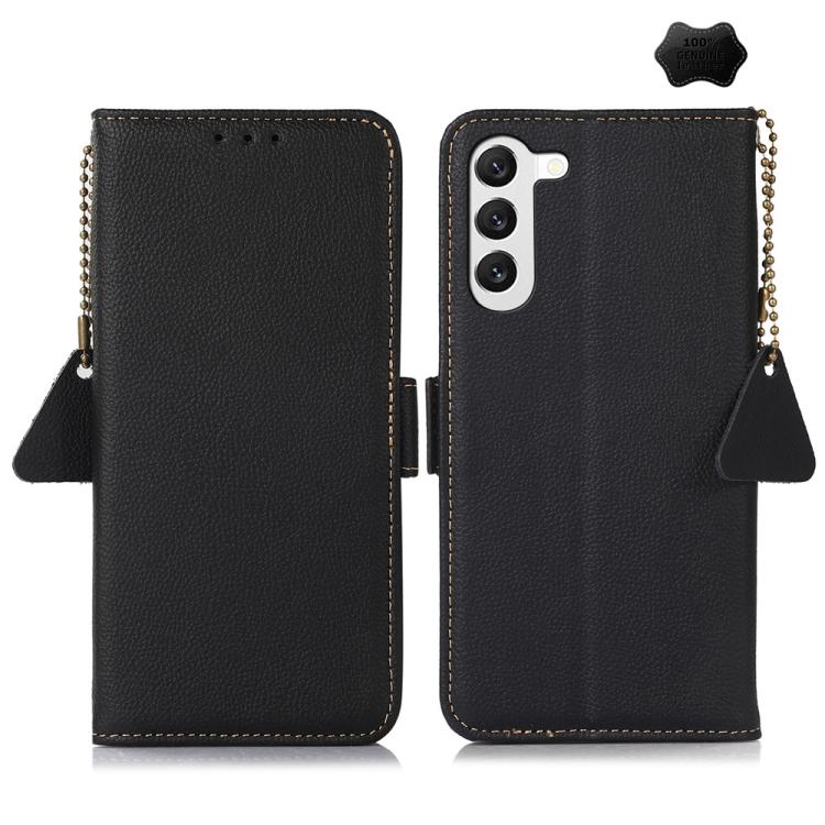 

For Samsung Galaxy S25 FE 5G Side-Magnetic TJ Genuine Leather RFID Phone Case(Black)