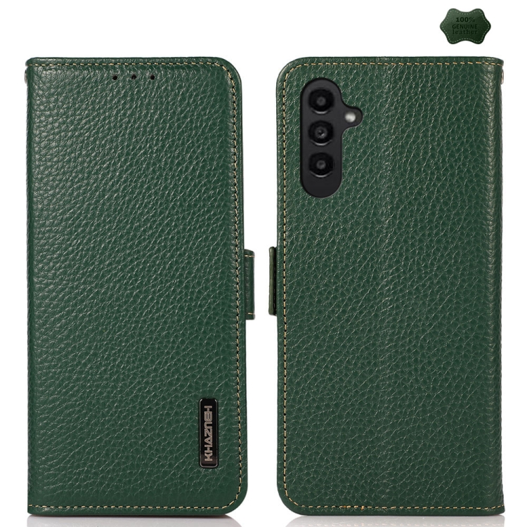

For Samsung Galaxy S24 FE 5G KHAZNEH Side-Magnetic Litchi Genuine Leather RFID Phone Case(Green)