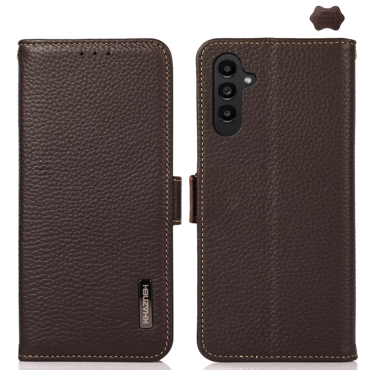 

For Samsung Galaxy S24 FE 5G KHAZNEH Side-Magnetic Litchi Genuine Leather RFID Phone Case(Brown)