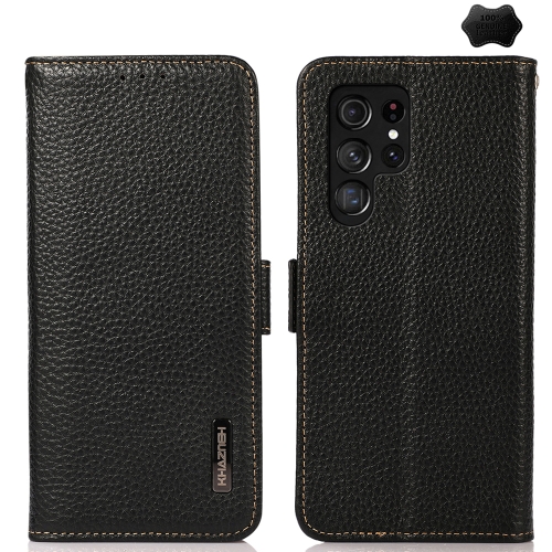 For Samsung Galaxy S25 Ultra 5G KHAZNEH Side-Magnetic Litchi Genuine Leather RFID Phone Case(Black)