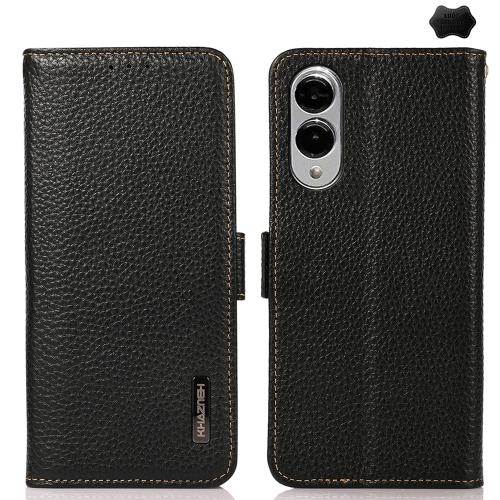 

For Samsung Galaxy S25 Edge 5G KHAZNEH Side-Magnetic Litchi Genuine Leather RFID Phone Case(Black)