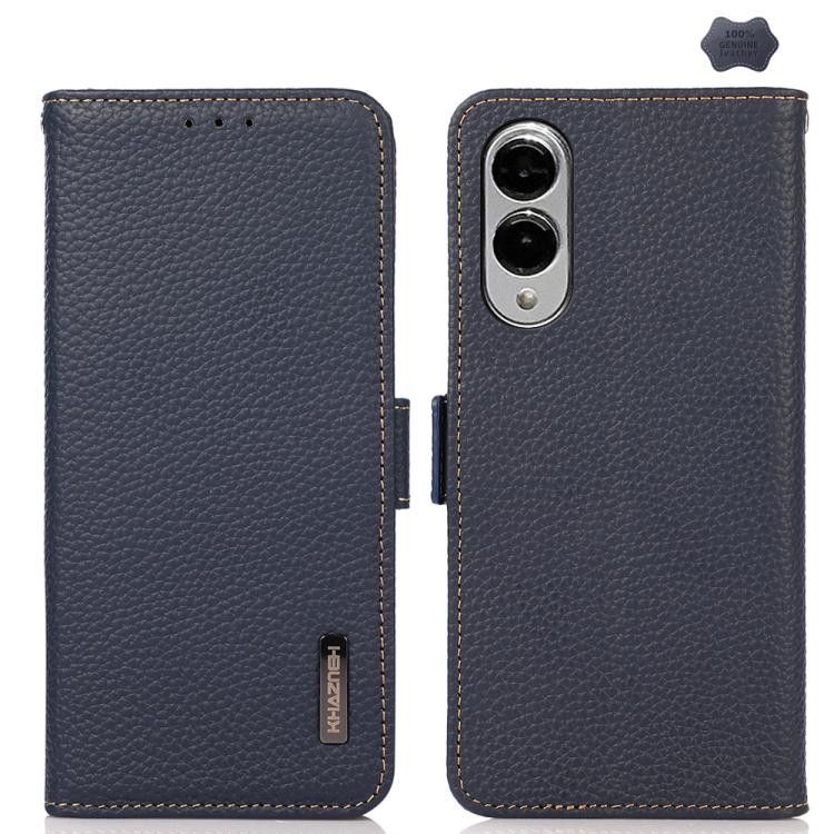 

For Samsung Galaxy S25 Edge 5G KHAZNEH Side-Magnetic Litchi Genuine Leather RFID Phone Case(Blue)