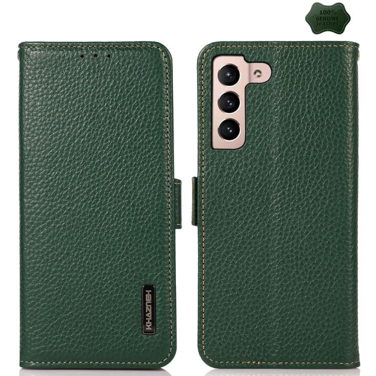 

For Samsung Galaxy S25 FE 5G KHAZNEH Side-Magnetic Litchi Genuine Leather RFID Phone Case(Green)