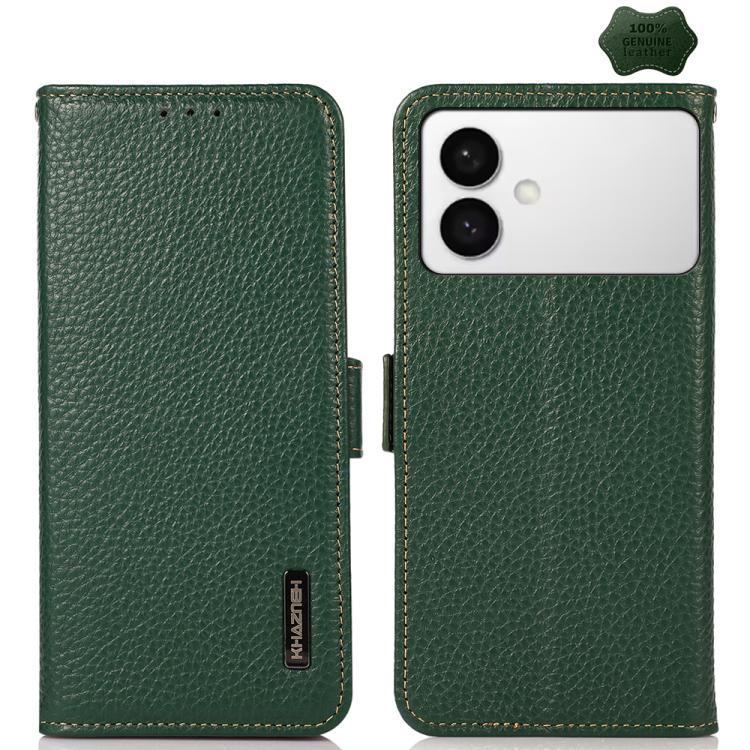 

For Samsung Galaxy S26 Edge 5G KHAZNEH Side-Magnetic Litchi Genuine Leather RFID Phone Case(Green)