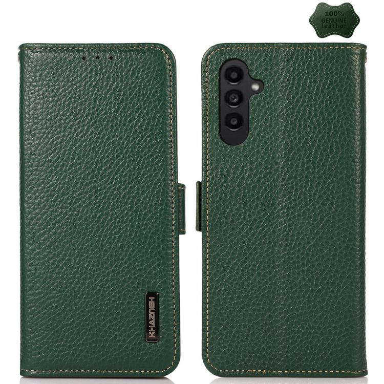 

For Samsung Galaxy S26 5G KHAZNEH Side-Magnetic Litchi Genuine Leather RFID Phone Case(Green)