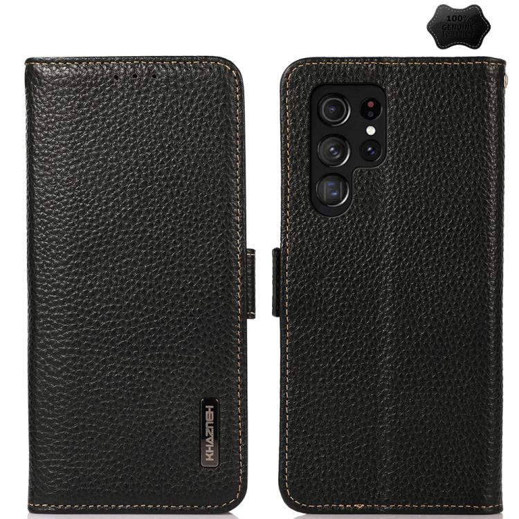 

For Samsung Galaxy S26 Ultra 5G KHAZNEH Side-Magnetic Litchi Genuine Leather RFID Phone Case(Black)