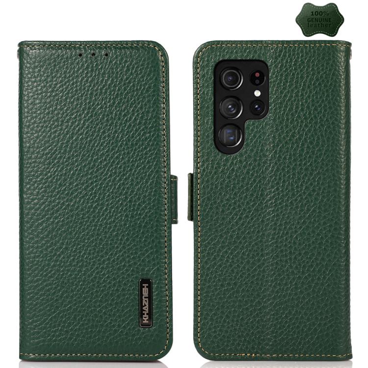 

For Samsung Galaxy S26 Ultra 5G KHAZNEH Side-Magnetic Litchi Genuine Leather RFID Phone Case(Green)