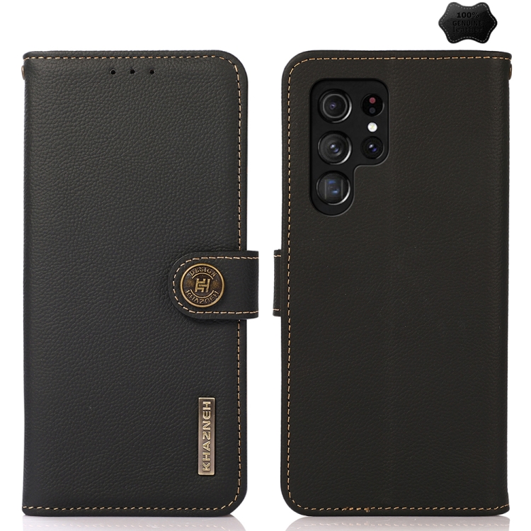 

For Samsung Galaxy S25 Ultra 5G KHAZNEH Custer Genuine Leather RFID Phone Case(Black)